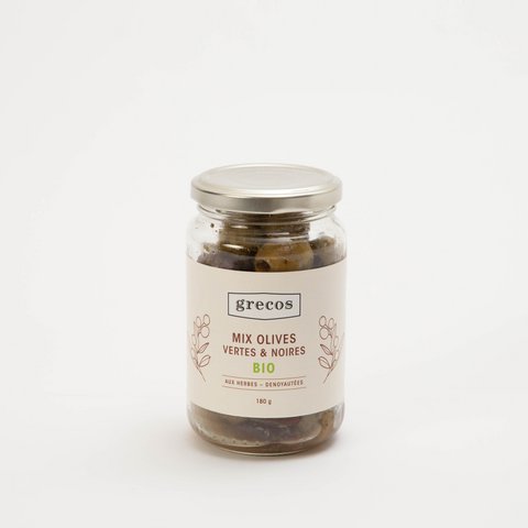 MIX ORGANIC GREEN AND BLACK OLIVES - GLASS JAR 180G
