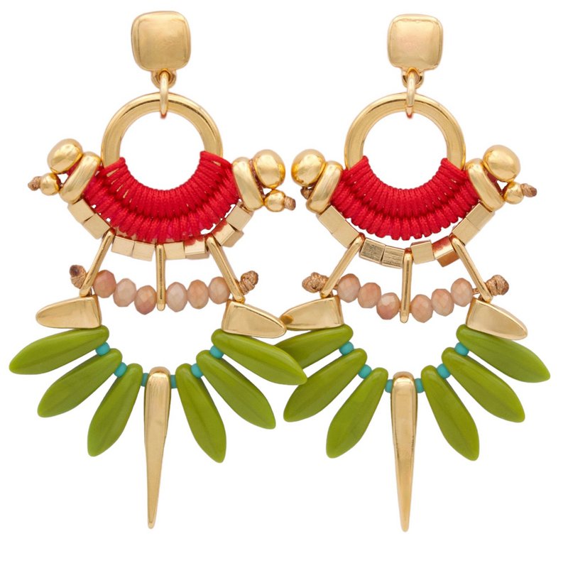 Boucles d'oreilles COCORA rouges, vertes et dorées