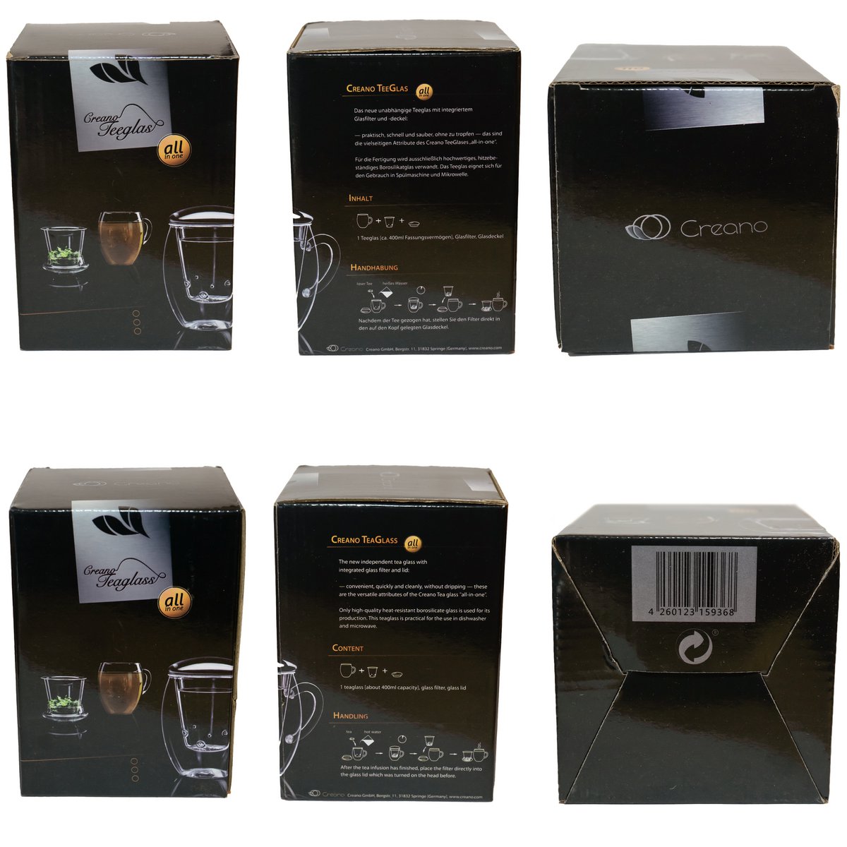 Vaso de té Creano 400 ml con colador y tapa