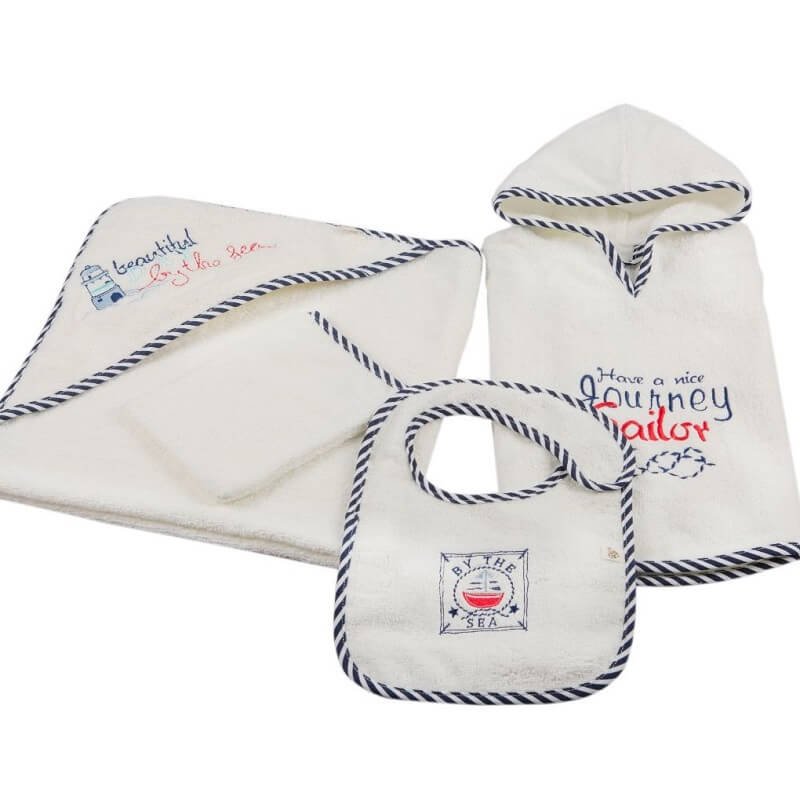 Set poncho per neonato in cotone biologico Sailor