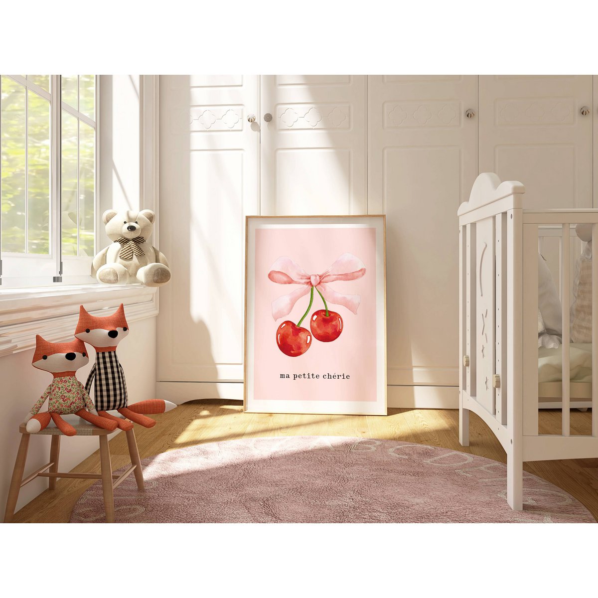 Ma petite cherie print, ma cherie poster, cherry poster, bow poster, Coquette print, pink girls room poster, girls nursery poster 