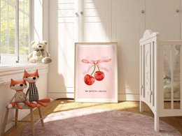 Ma petite cherie print, ma cherie poster, cherry poster, bow poster, Coquette print, pink girls room poster, girls nursery poster 