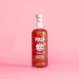 Red glitter aperitif bottle, elegant glass, festive sparkly drink, non-alcoholic, Let's Dance Edition
