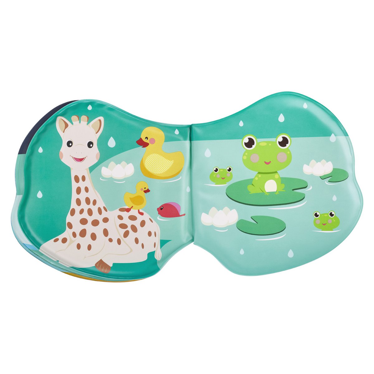 Libretto da bagno Sophie la giraffa su cartoncino bianco appeso