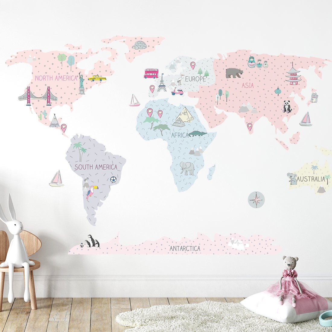 Muursticker | Wereldkaart roze