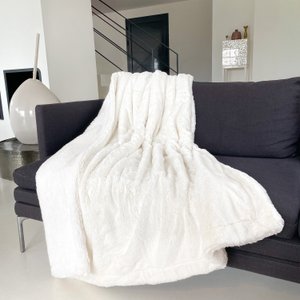 Imitation rabbit fleece blanket off white with imitation sheep lining 130x170