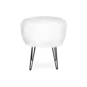 Ida stool, white faux fur, black metal legs