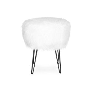 Ida stool, white faux fur, black metal legs