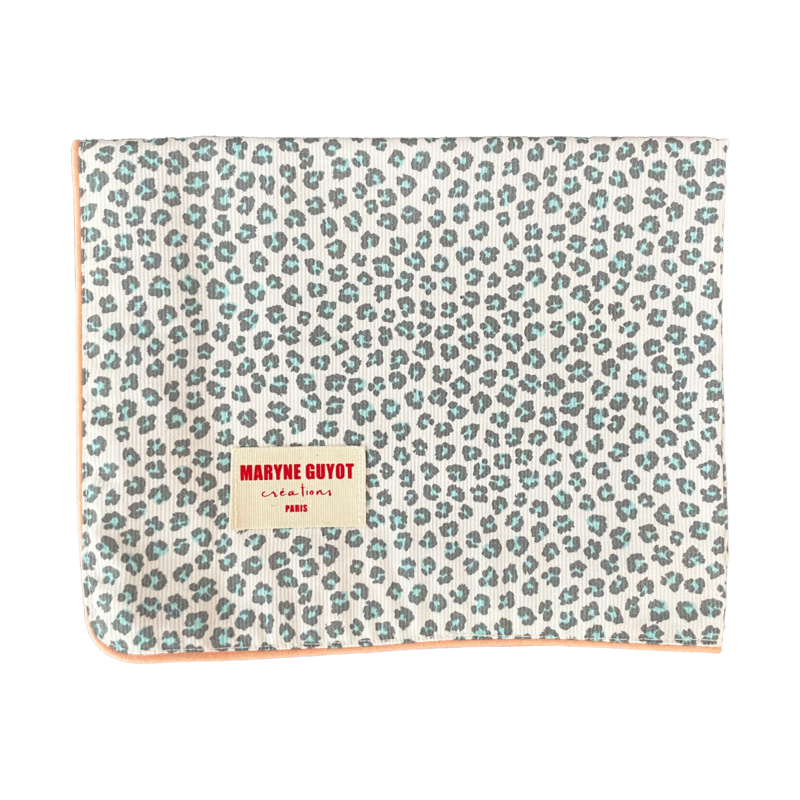 Reversible placemat Graou turquoise pattern and purple tie-dye - Graou Bleu - Set of 2