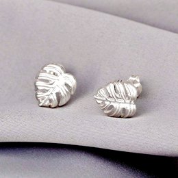 Monstera Leaves Stud Earrings - 925 Sterling Silver - Exotic Leaves Jewelry - EAR925-45