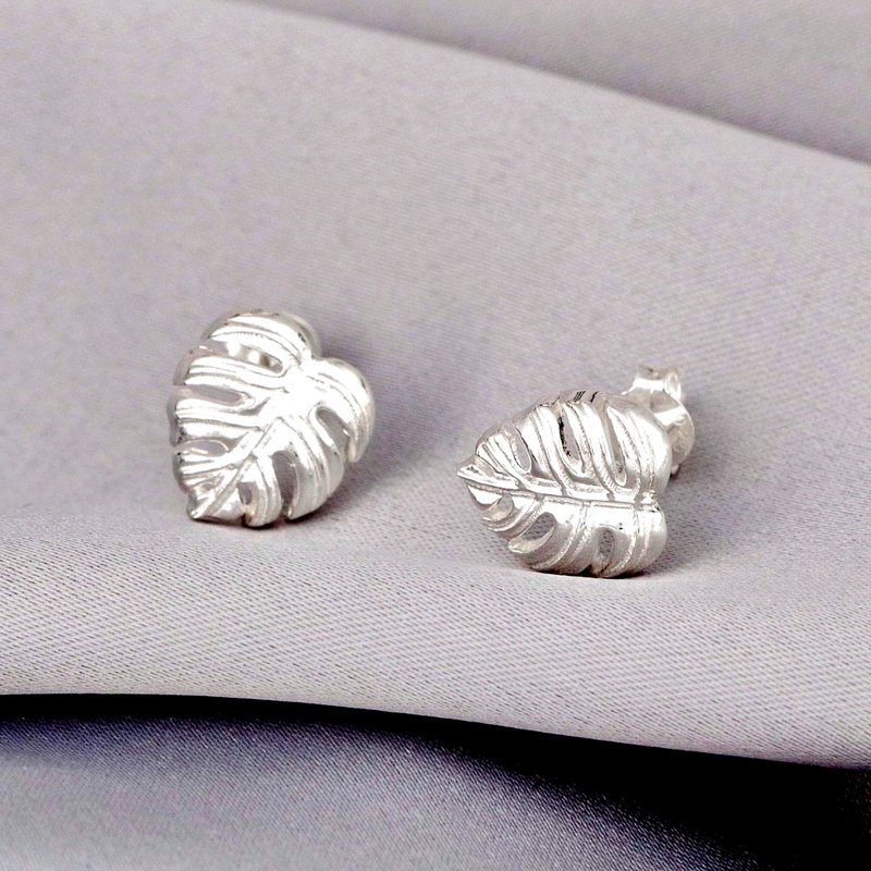 Monstera Leaves Stud Earrings - 925 Sterling Silver - Exotic Leaves Jewelry - EAR925-45