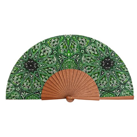 Groene zijden handventilator met hout Turks