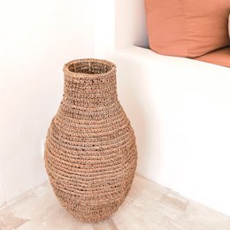 Vævet Boho Vase SAKRA lavet af bananfiber og Raffia