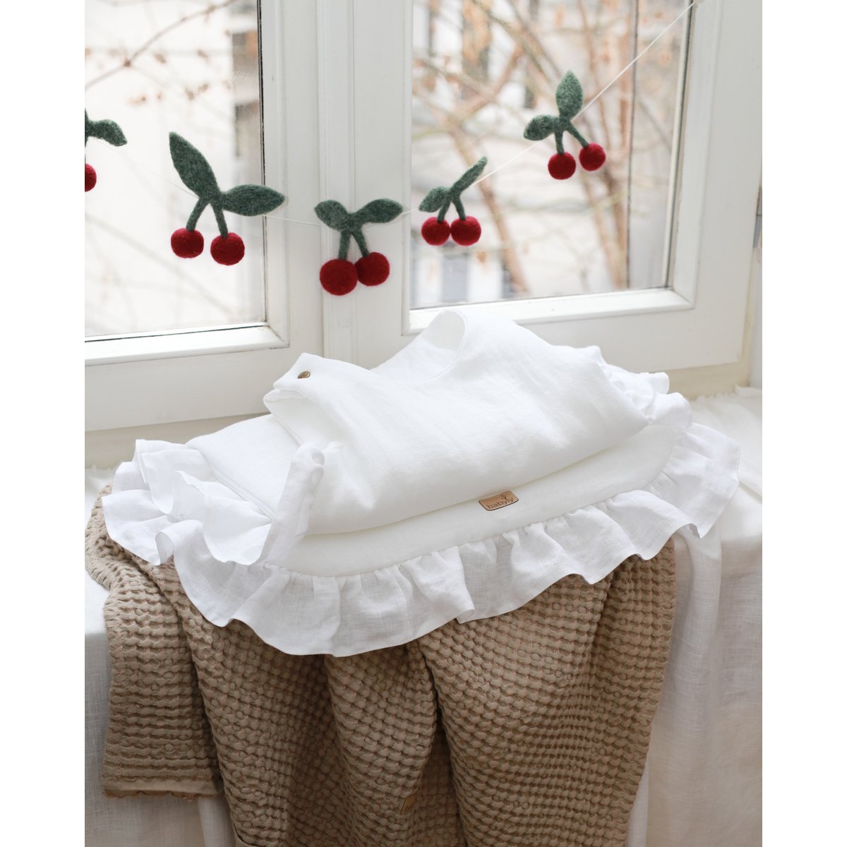 linnen babyslaapzak met ruches, babyslaapzak met ruches zomer 1 TOG, 1,5 TOG, 2,5 TOG