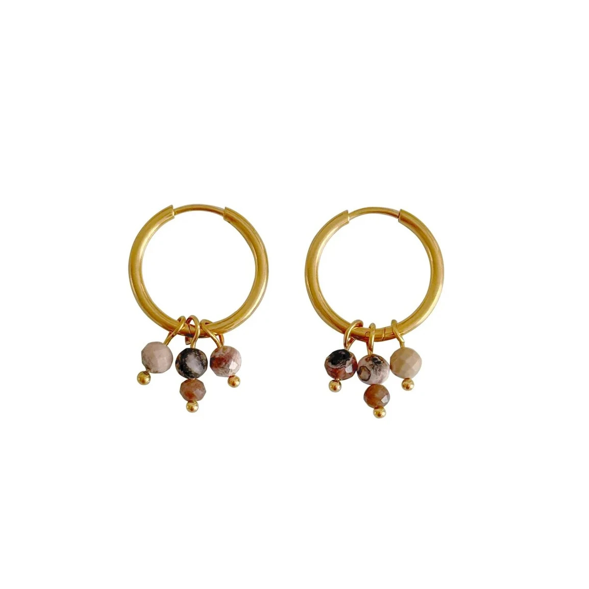 Rhodochrosite & Labradorite Earrings - Gold