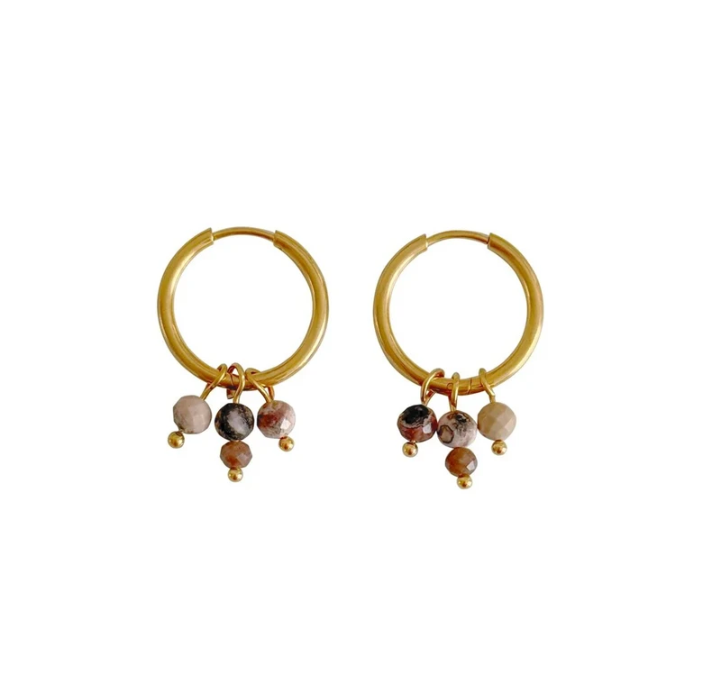 Rhodochrosite & Labradorite Earrings - Gold