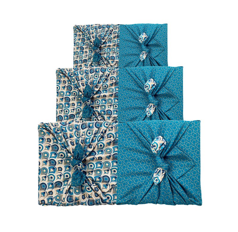 Furoshiki Gift Wrap Art Deco & Ocean Fabric Gift Wrap - Doble cara (Reversible)