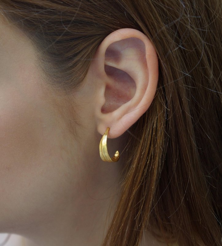 Olive Leaf Earrings: Mini Hoops in Silver or Gold (Unisex)