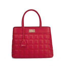 Quilted leather handbag with structured tote shape, available in beige, black, blue, red, taupe, white.
