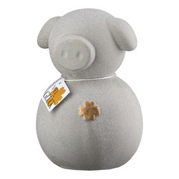 Spaarpot geluksvarken 2-ass. grijs, wit H. 12,5 cm, VE 8
