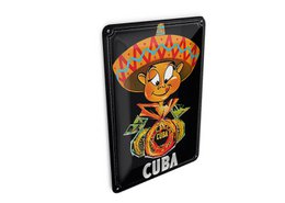 Cartolina da viaggio in latta 10x14 cm Cuba Caraibi maschio con cartello decorativo sombrero