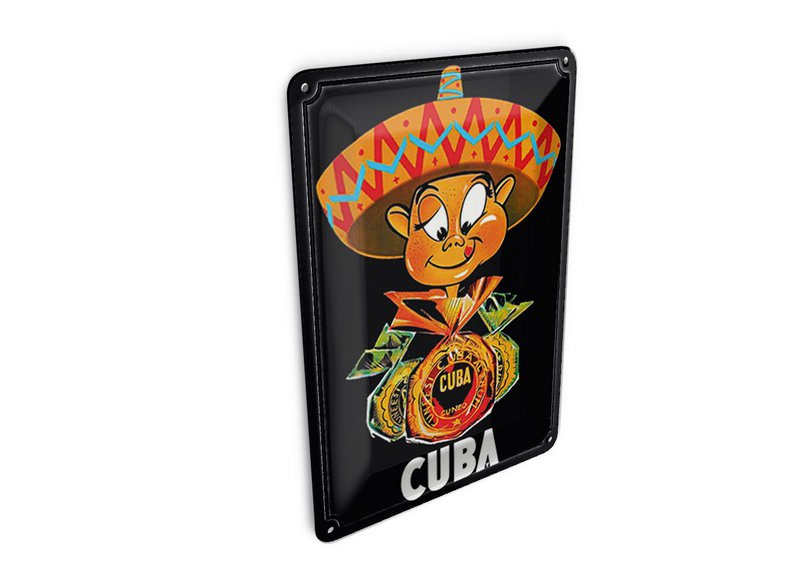 Cartolina da viaggio in latta 10x14 cm Cuba Caraibi maschio con cartello decorativo sombrero