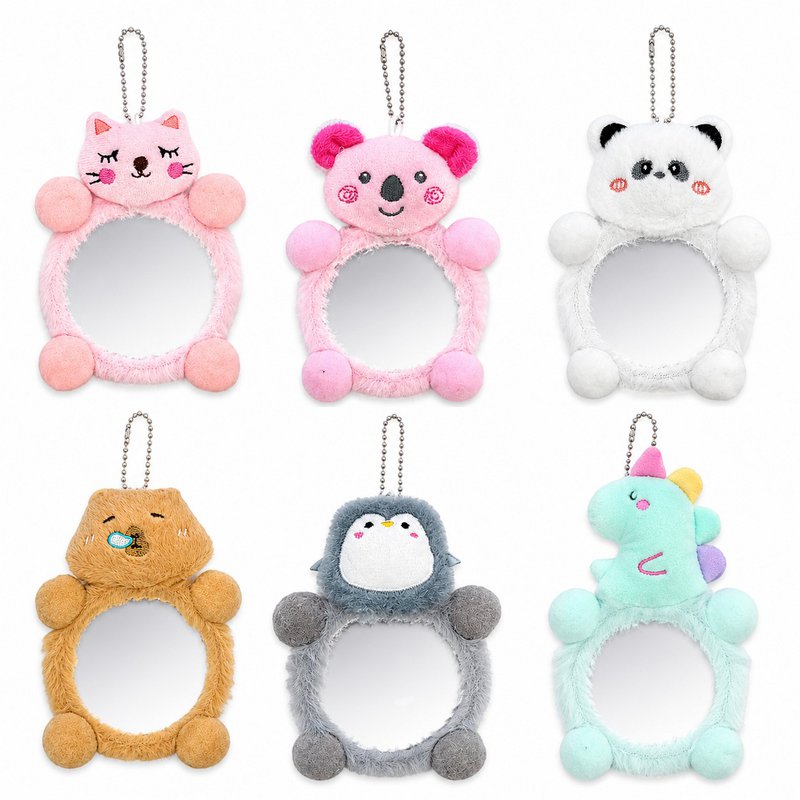 Dierenpluche compacte spiegel - Kawaii sleutelhangerset