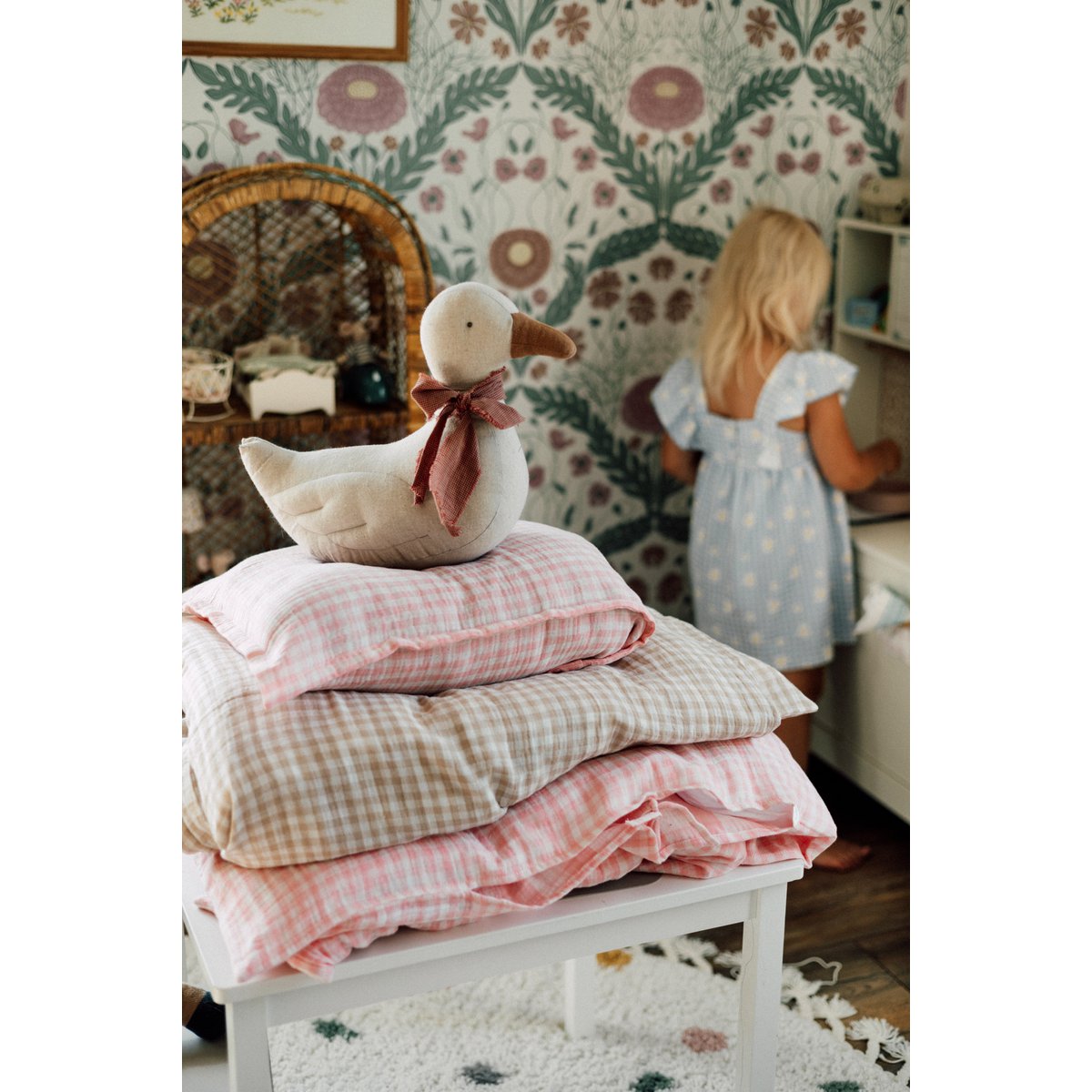 Housse de couette et taie d'oreiller enfant TISU, Vichy rose