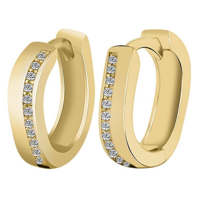 333/- Orecchini a cerchio pieghevoli "Helmi" in oro, finiture in zirconi, oro giallo, 8 carati