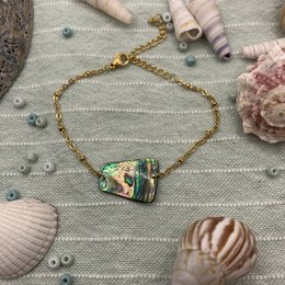 Bracciale conchiglia | paua/abalone oceano fatto a mano in acciaio inossidabile dorato