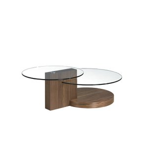 Salontafel van walnoothout en gehard glas