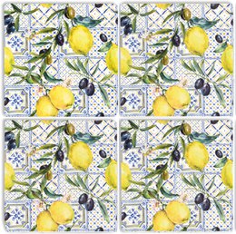 Juego de posavasos de piedra - Limones y aceitunas