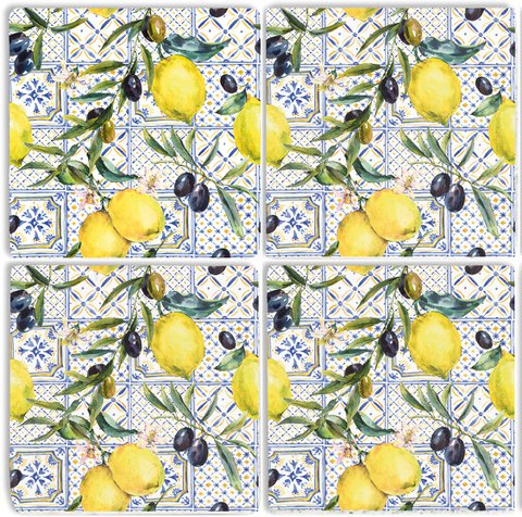 Stone Coaster Set - Lemons and Olives