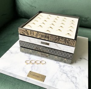Charmin's Easy Order Initials Rings with display, rings in 4 sizes