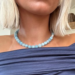 Collar de aguamarina y perlas - Joyería de cristal con cuentas de 10 mm