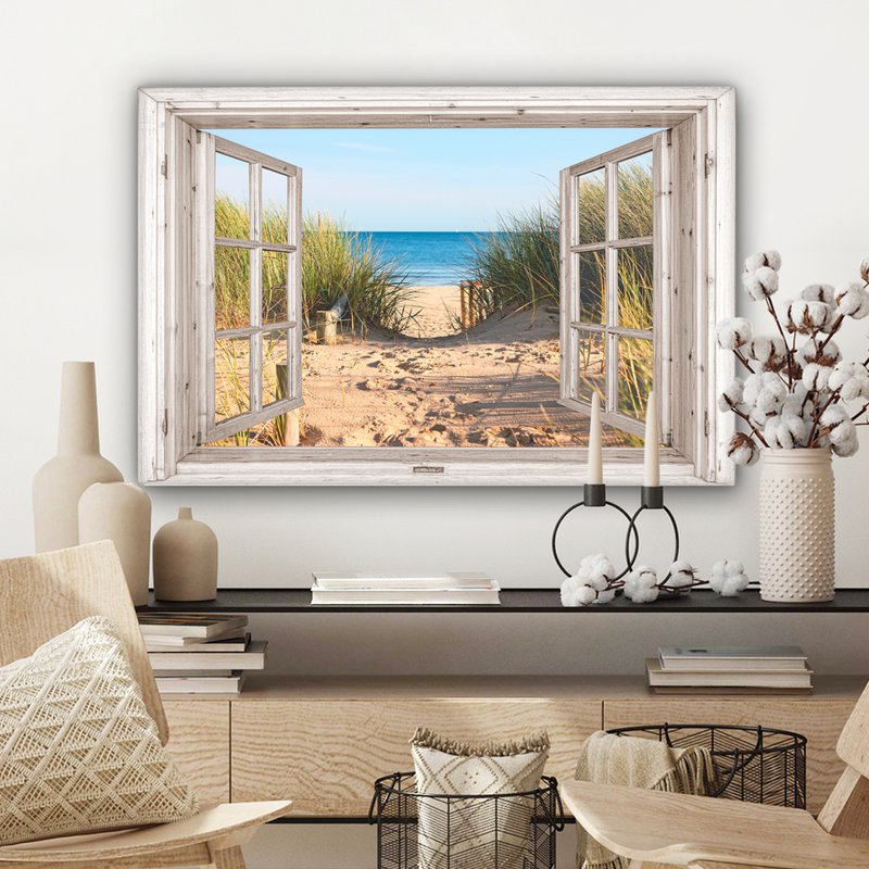 Canvas Maleri - Wall Decoration - View - Beach - Sea - Dunes - Sand - Water - Helmgras