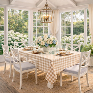 Beige Gingham Check Tablecloth – 130 × 200 cm