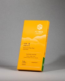 Chocolate bar with a yellow packaging featuring the text "Tawain #1 Ping Tung 70%" and a sun icon. The product is categorized as a Chocolate Bar.