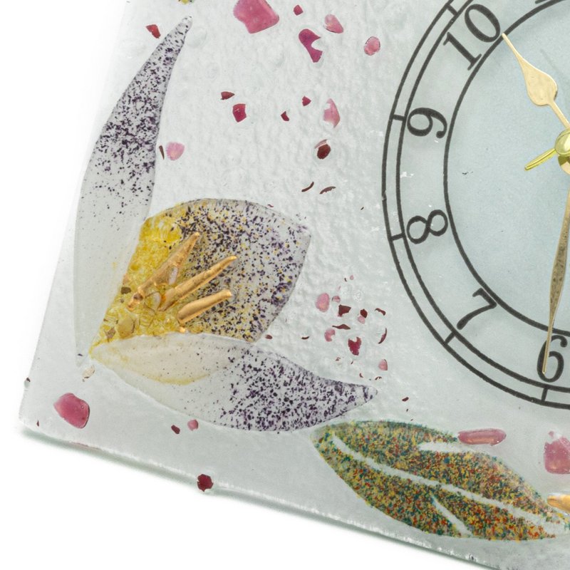 Murano Glass Rectangular Table Watch, Gift Idea, Floral Gold Decoration cm.18x15