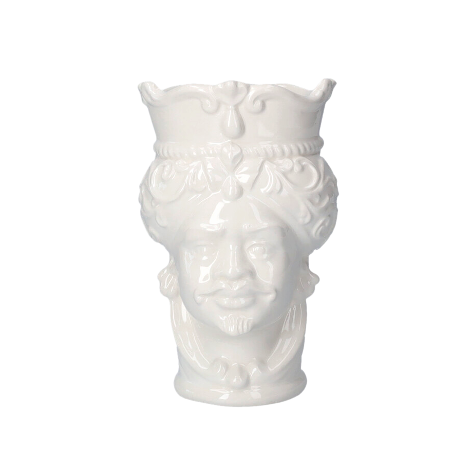 Weiße Männerkopfvase aus Keramik, hergestellt in Italien, H 20 x Ø 14 cm