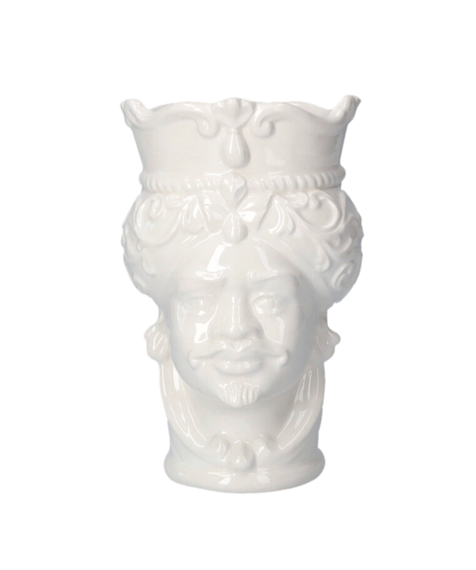 Weiße Männerkopfvase aus Keramik, hergestellt in Italien, H 20 x Ø 14 cm