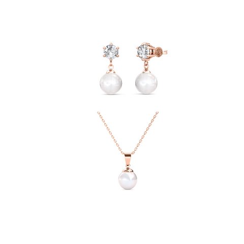 Pauline Full Moon Pearl Set – Roségold und Kristall