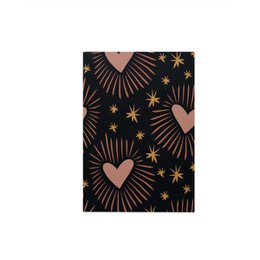  A poster featuring a black background with pink hearts and gold stars in a repeating pattern.