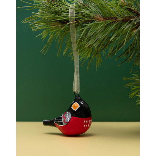 Handmade papier-mache Winter bird: Bullfinch