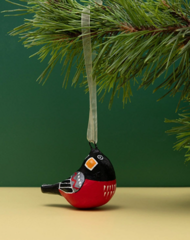 Handmade papier-mache Winter bird: Bullfinch