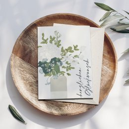 Foldekort 'Tillykke' vase med blomster, inklusive kuvert