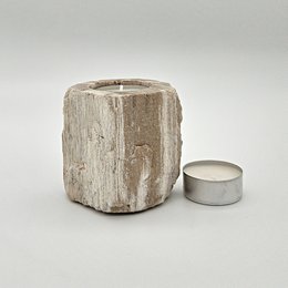 Portavelas de madera petrificada – Objeto natural único
