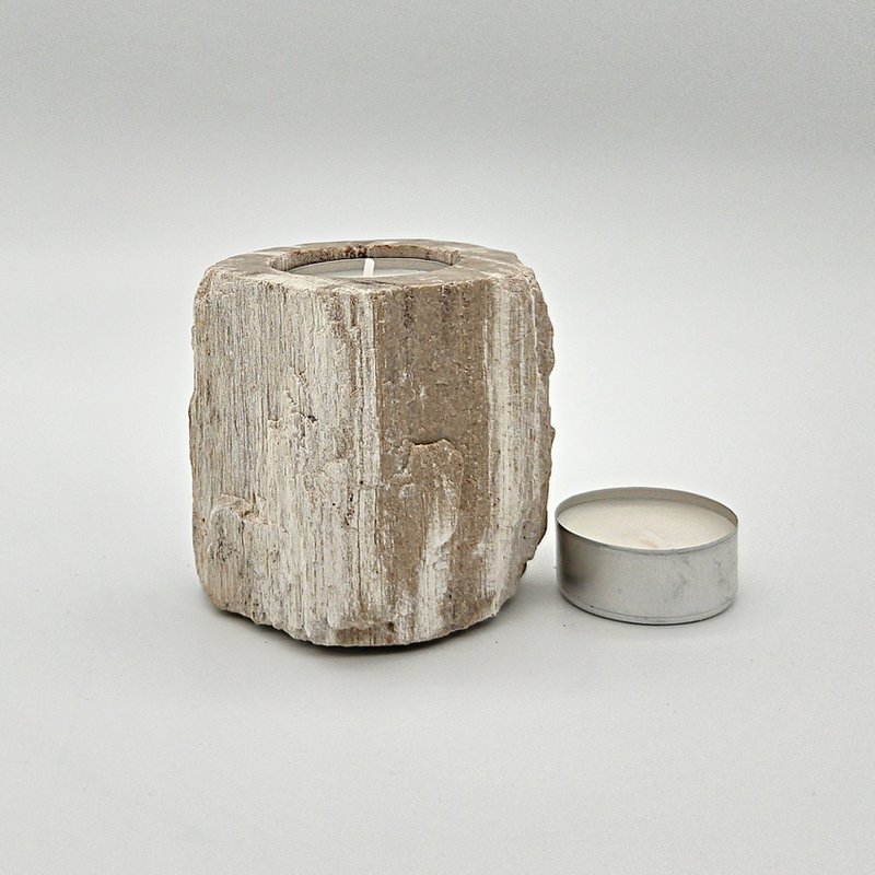 Portavelas de madera petrificada – Objeto natural único