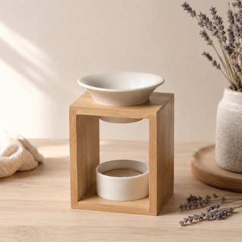 Perfume Burner Naturea Series – Arina - Scented Wax Melt Burner – Essential Oil and Home Fragrance Diffuser – Bamboo and Ceramic Aromatherapy Candle Holder