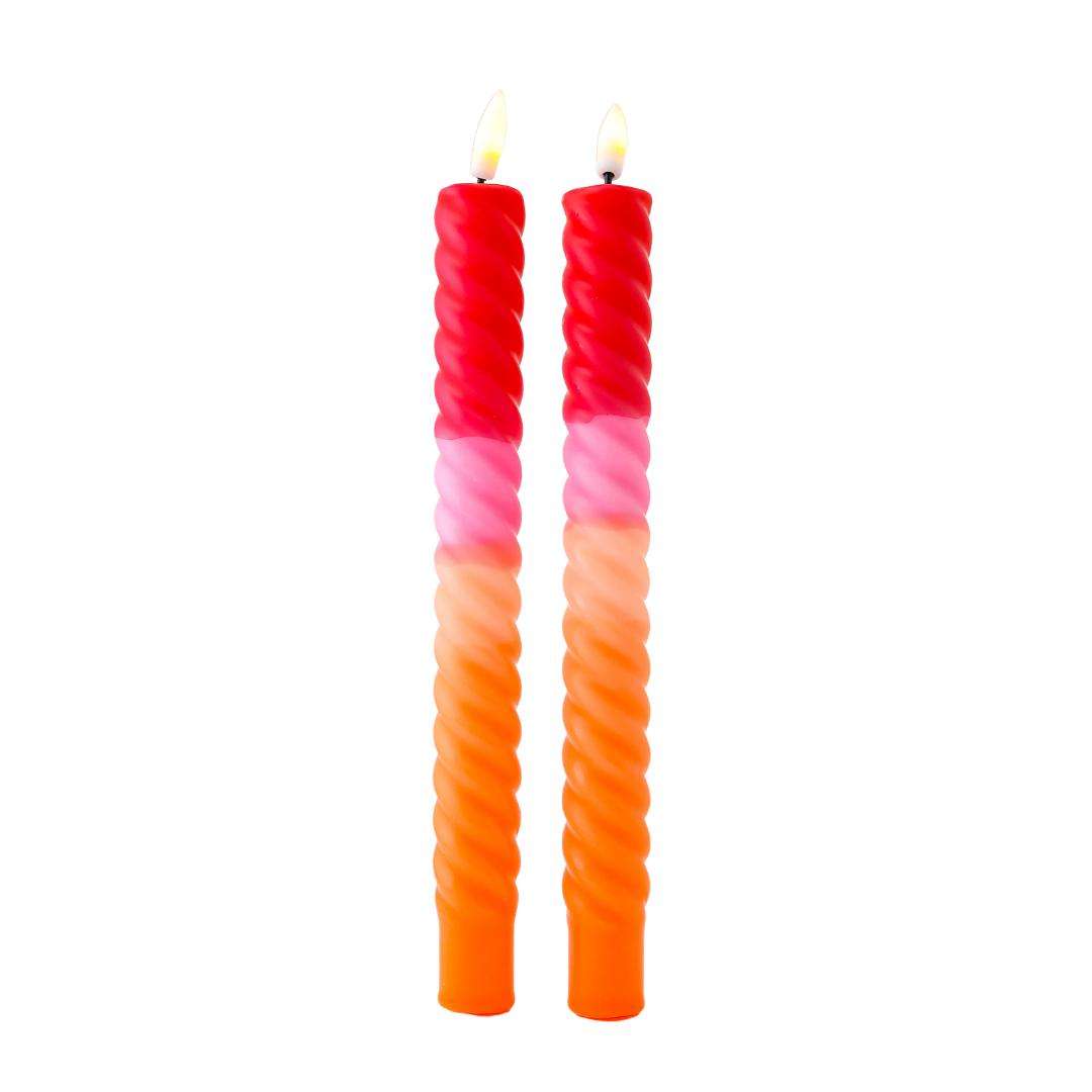 LED Swirl Kaars Red Orange - Set of 2